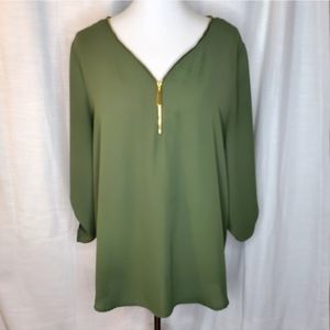 Womens XL Green Zippered Blouse